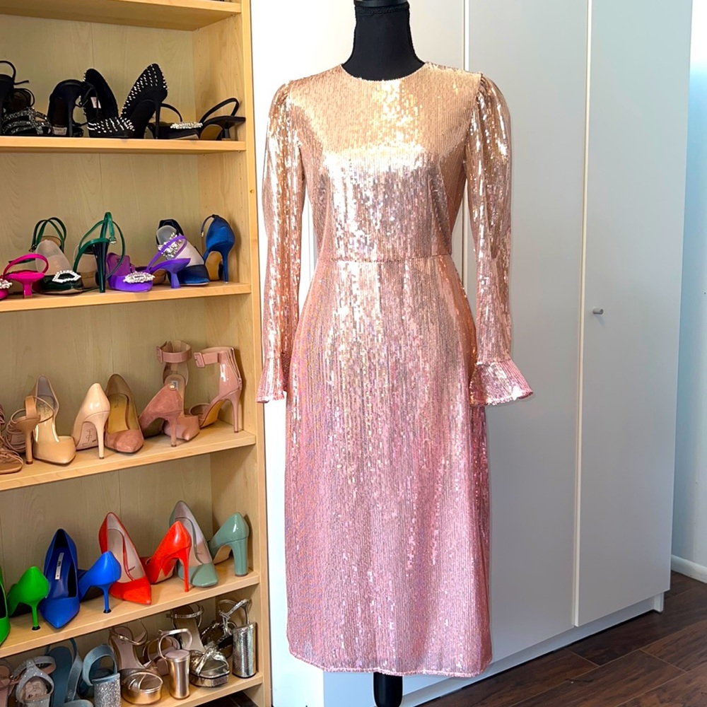 Rachel Parcell sequin rose gold midi dress